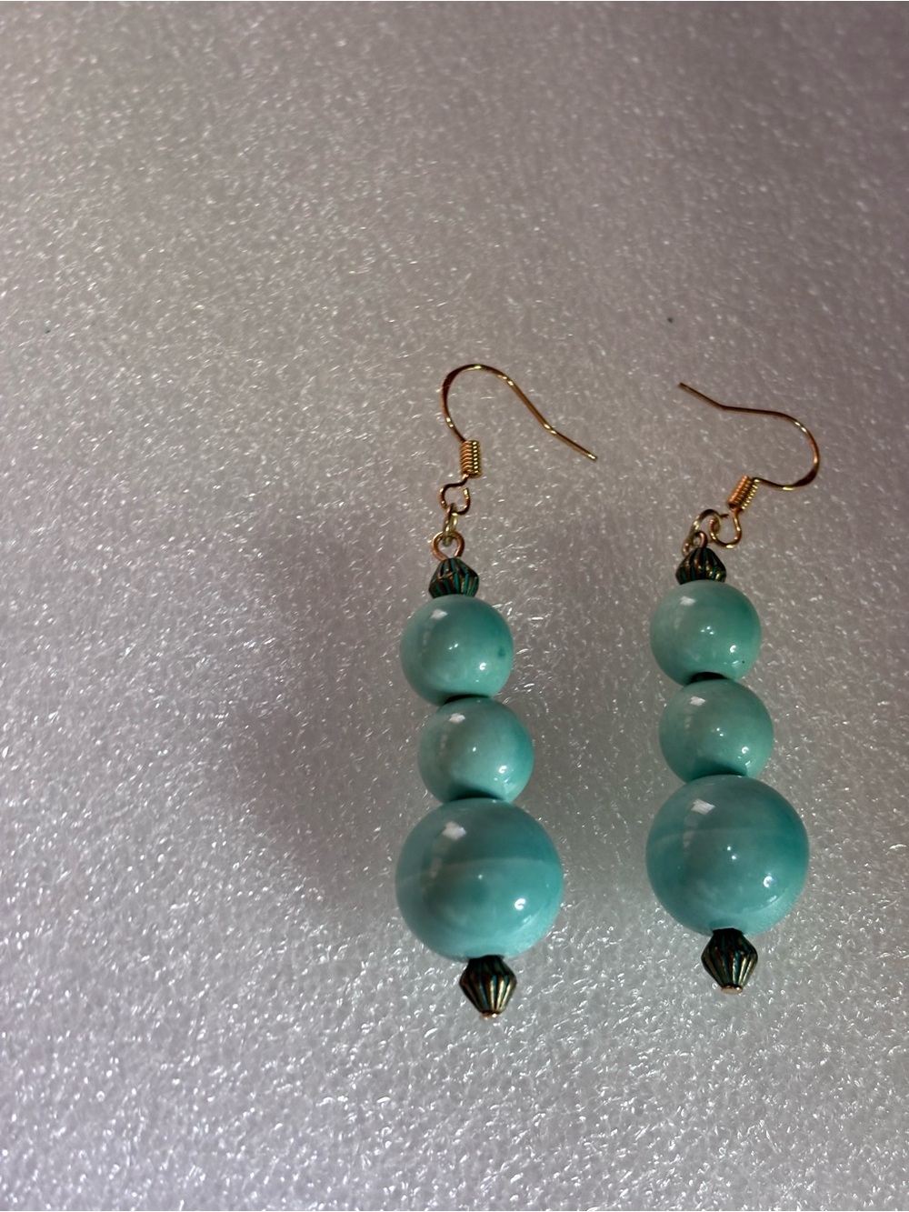 Handmade Mint Green Ceramic Beaded Drop Earrings Patina Green Accents 2.5 inches